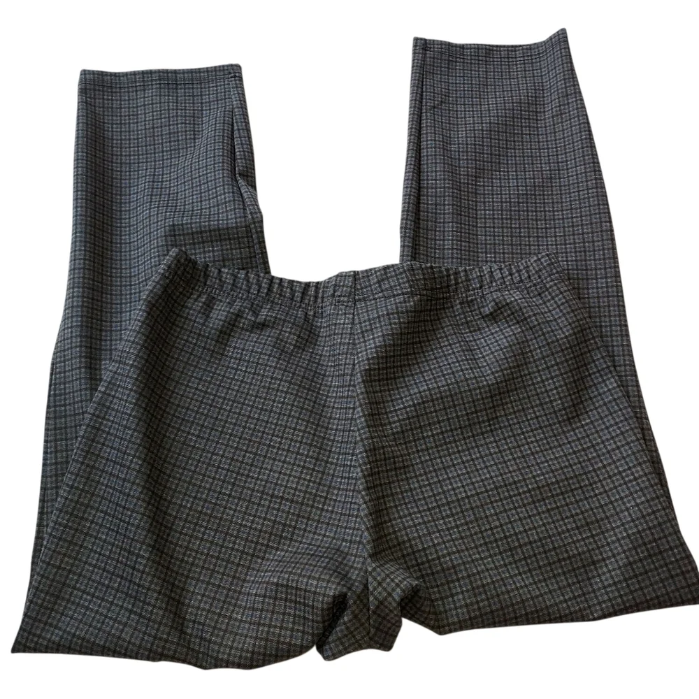 Utopia By Hue Women’s Large Dark Plaid Dress Pants Fall Winter Gray Blue Black